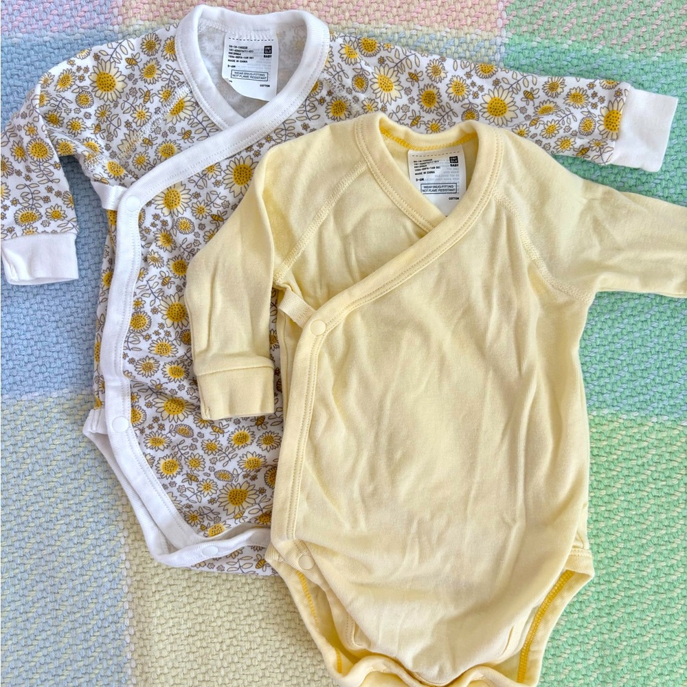 Uniqlo long sleeve bodysuits w/ snaps floral and yellow Bundle